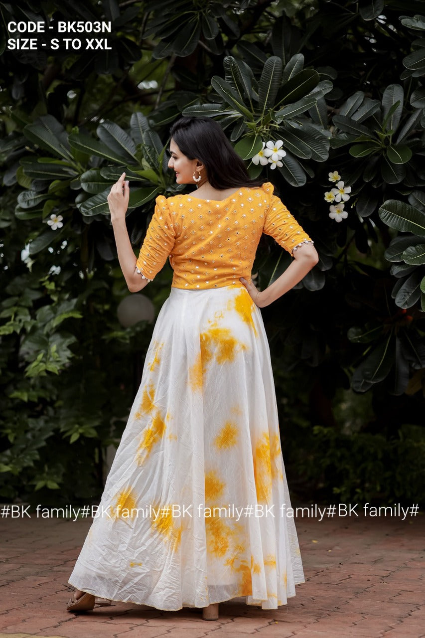 Mustard shibbori pattern Maxi dress - indian party Gown