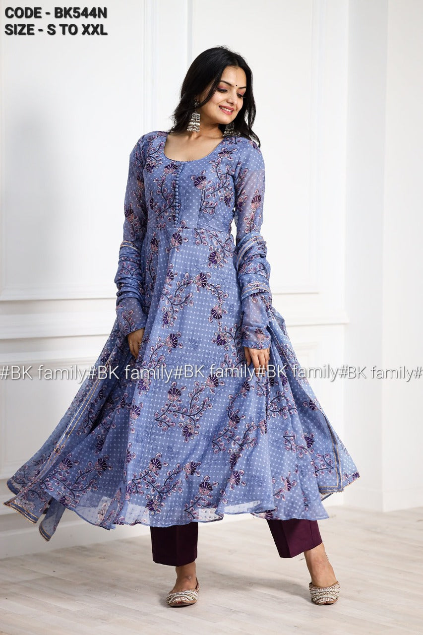 Steel Grey Indian Gown - Long party dresses