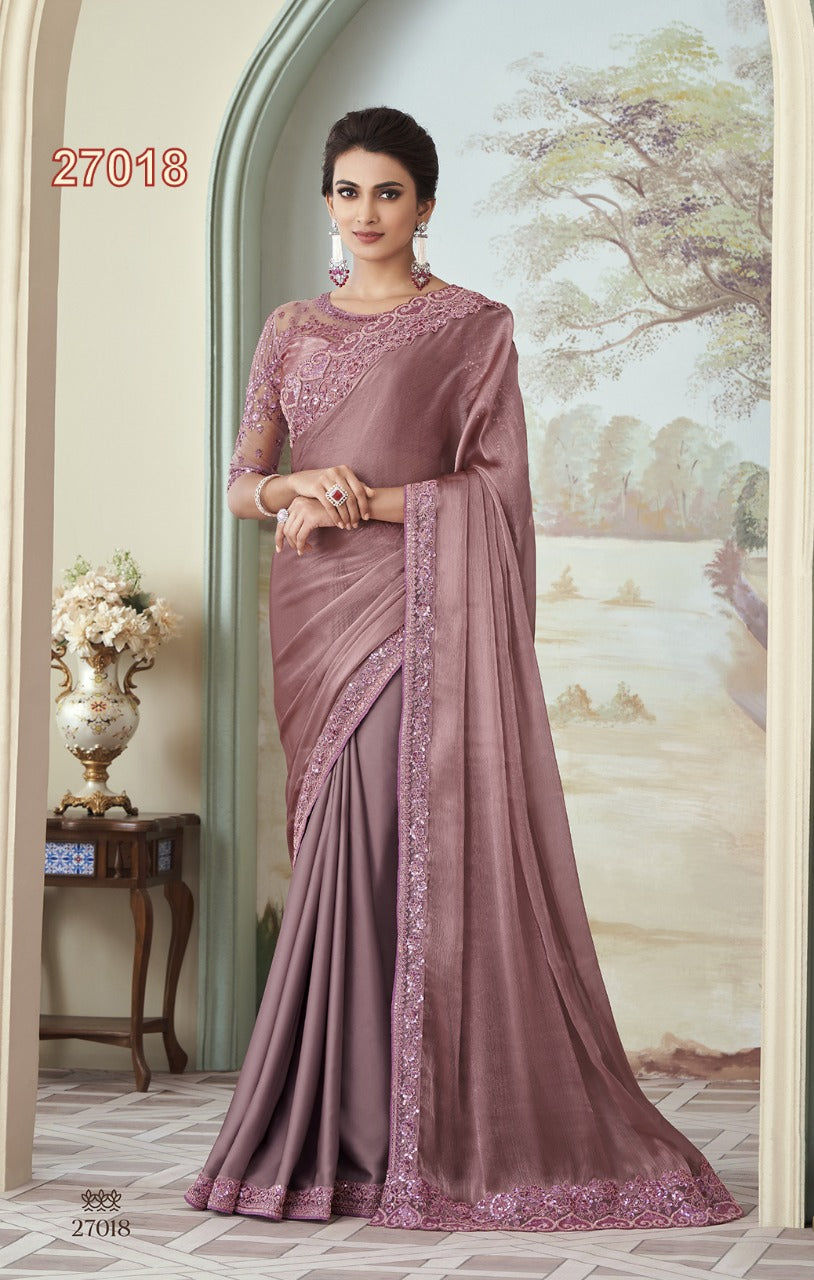 Onion Pink Party wear saree with designer blouse - Wedding wear fancy saree