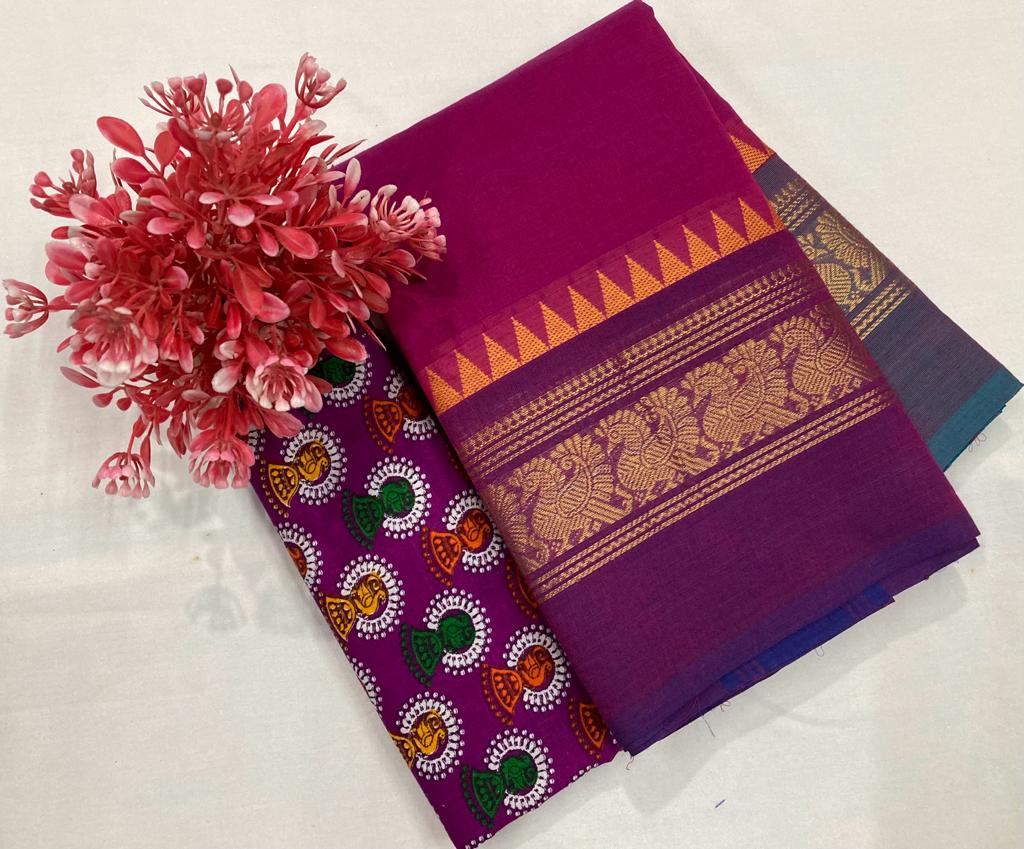 Traditional border Pure soft Kanchi cotton temple border saree - soft and light weight - saree for women in uk