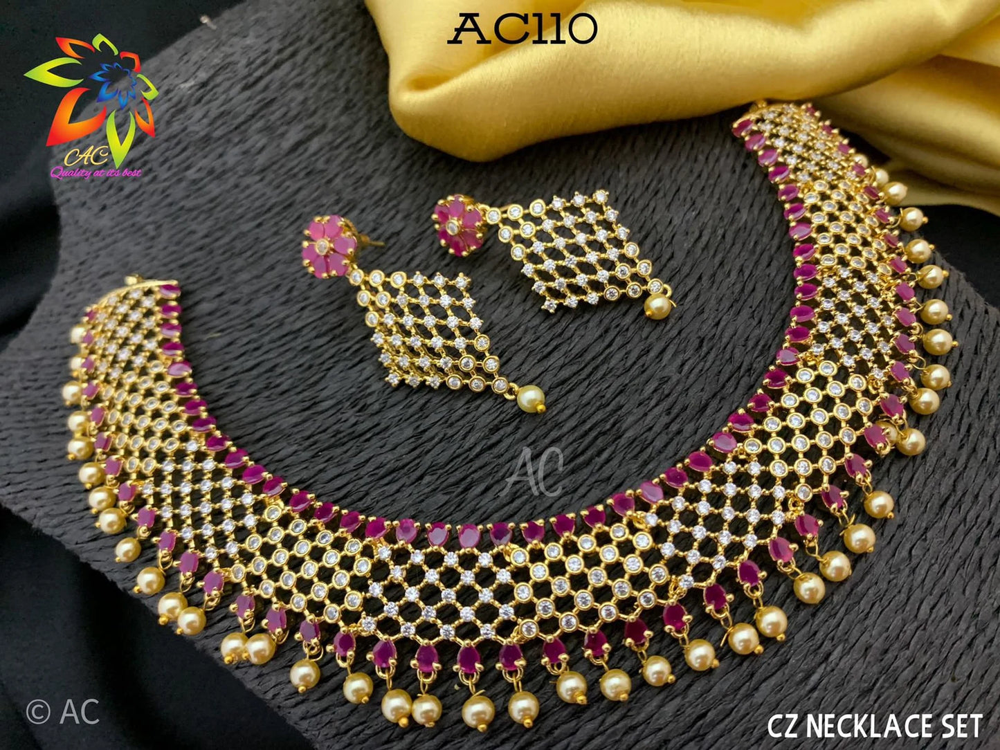 CZ stone and beads work neck set