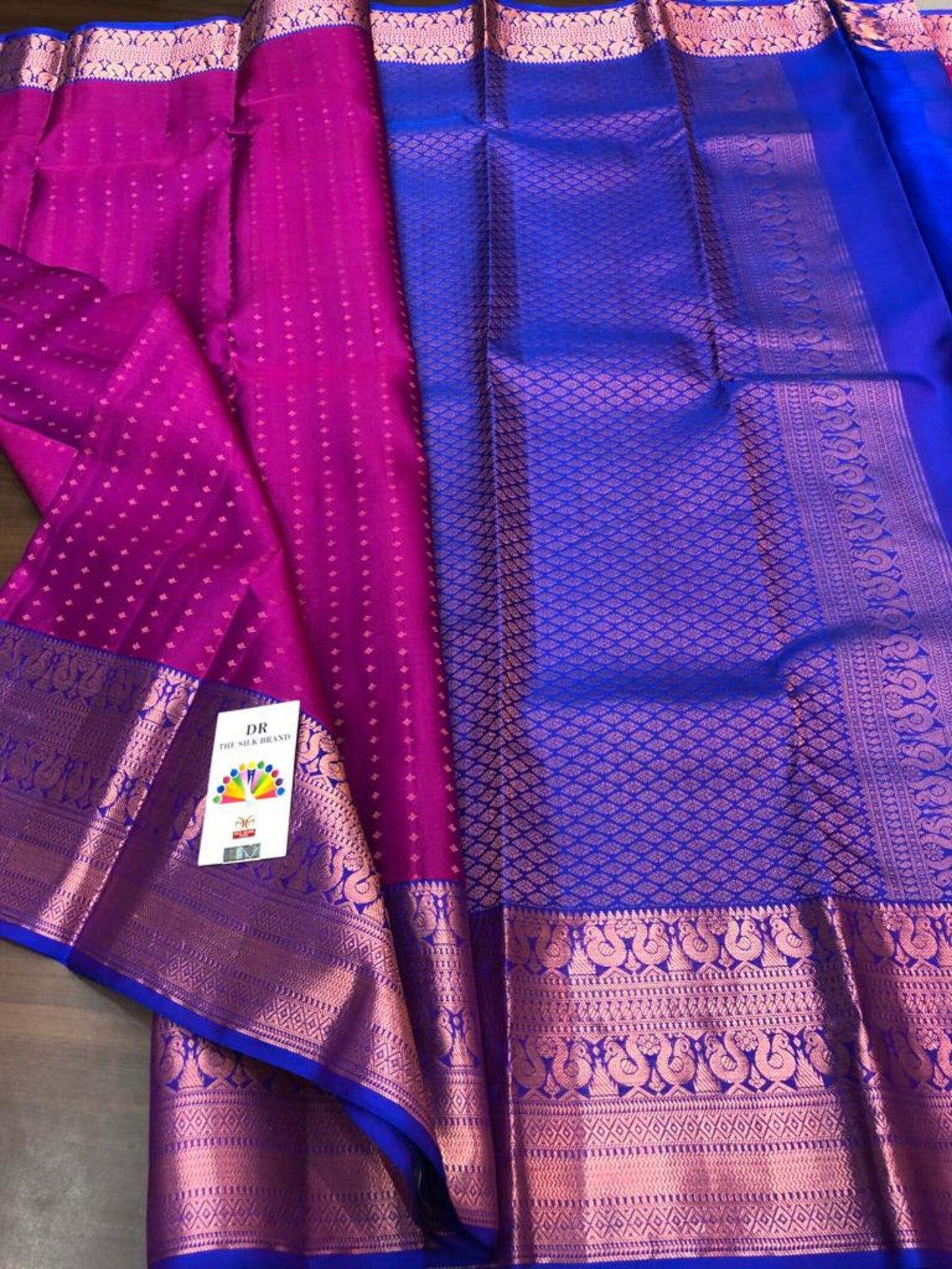 Magenta and bright blue kanchipuram pure silk saree - wedding silk - pure silk saree - silk mark certified, saree for women in uk