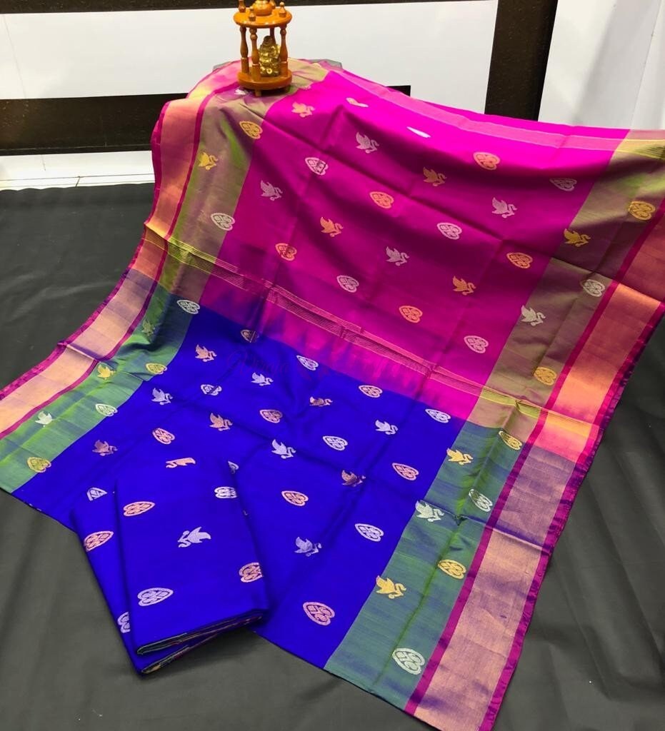 Royal blue with dark pink Pure Uppada silk saree