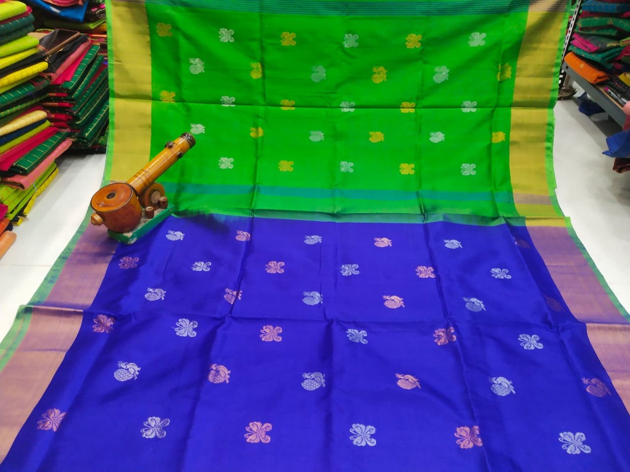 Uppada light weight blue and apple green saree - Uk sarees