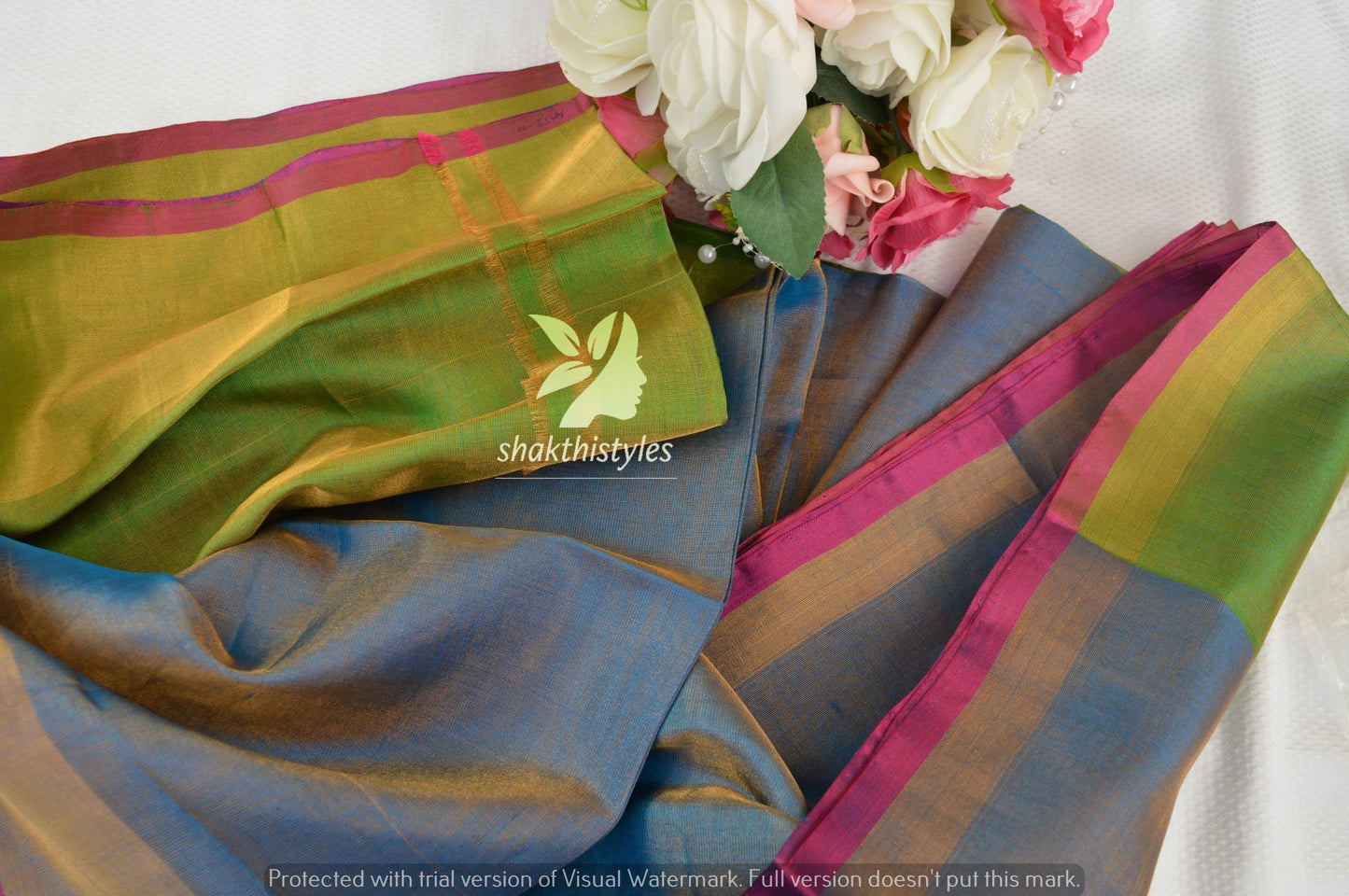 Uppada saree Tissue silk uppada saree - Green and Blue saree for women