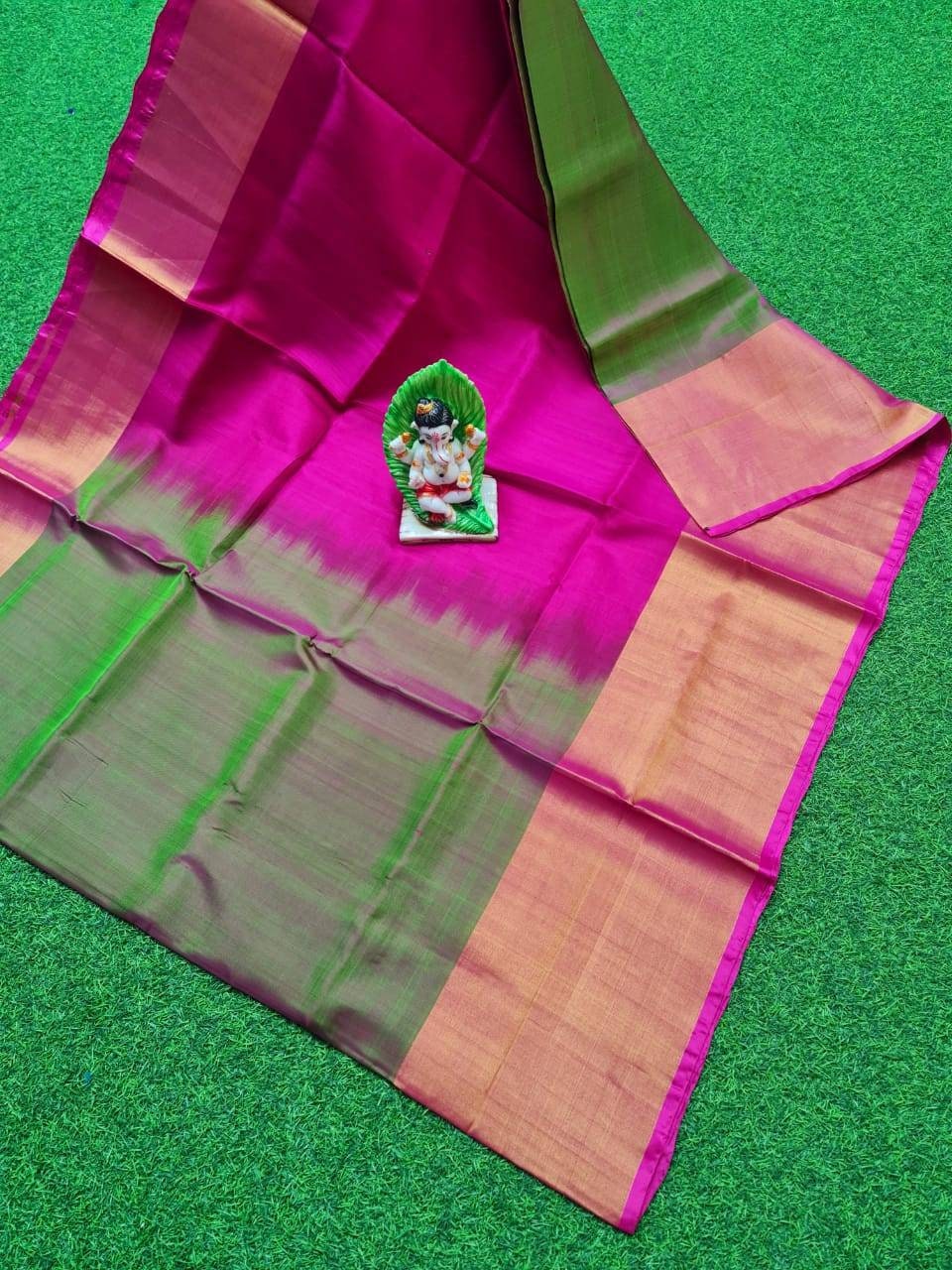 Two tone green with pink Uppada Silk Pattu Saree, Wedding Saree, Pure Uppada Pattu Saree, handwoven silk saree for woman
