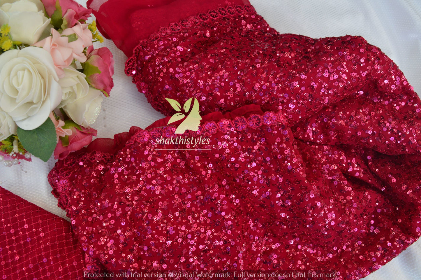 Rani pink sparkly - Designer sequins saree in georgette - party wear saree - wedding saree, saree for women, saree for Christmas