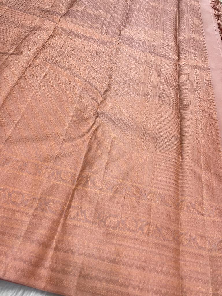 Antique gold Bridal pure kanchipuram silk - wedding silk - soft silk saree - beige saree for women - silk mark certified - bridal saree
