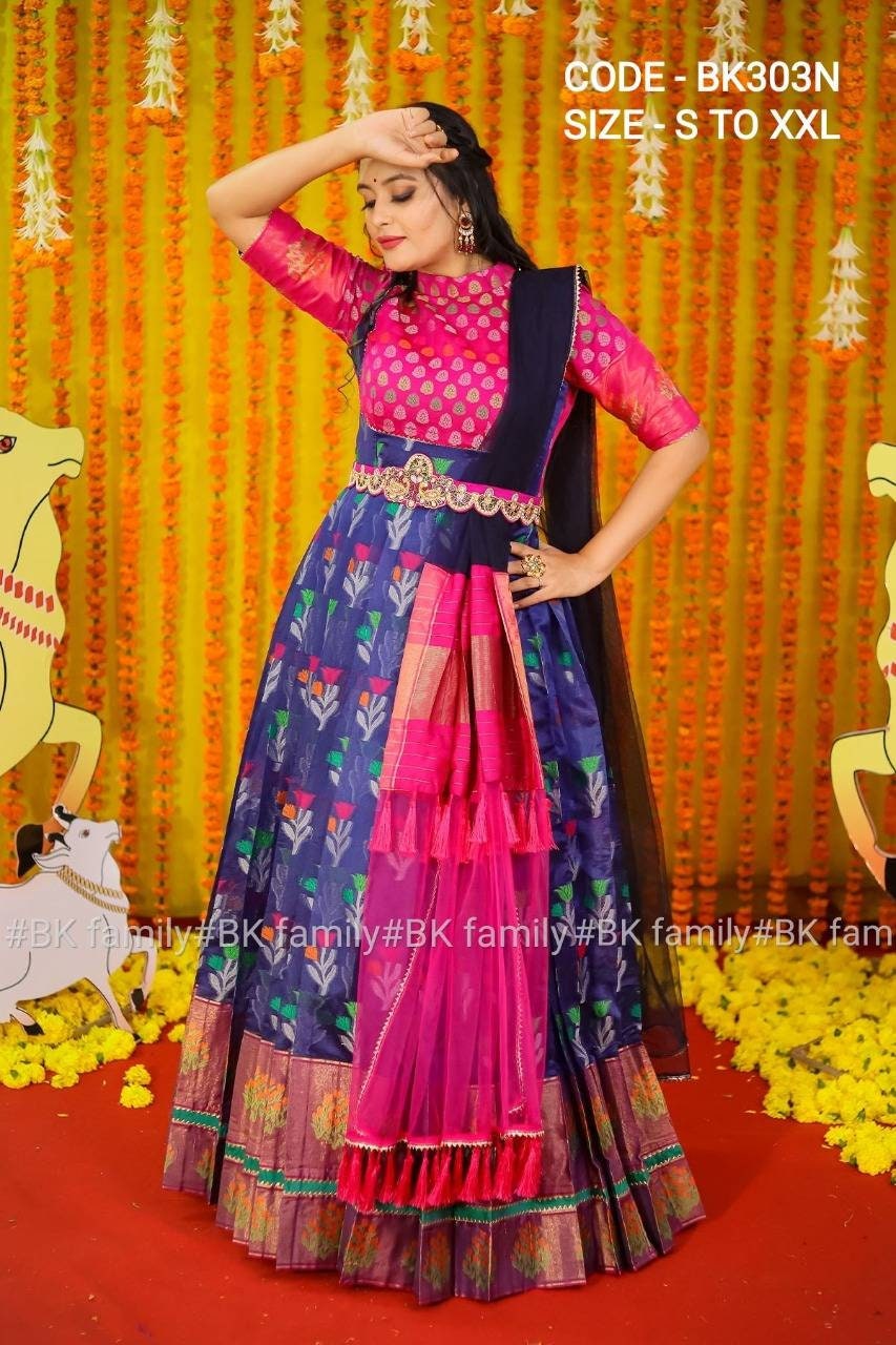 Pattu dress - Ikkat Pattu dress - lehenga dress - indian pattu gown