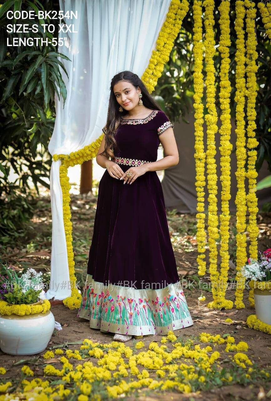 Velvet pattu dress - Ikkat Pattu dress - lehenga dress