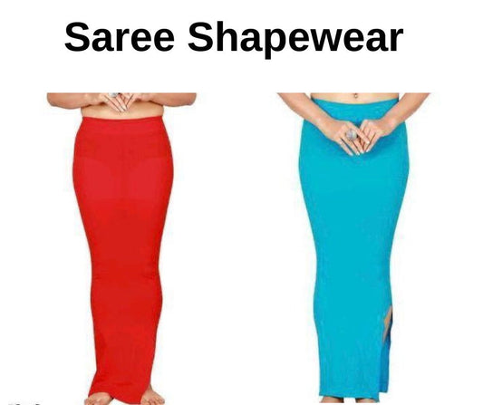 Red and Blue Women Microfiber Saree Shapewear Petticoat Waist Trimmer Thigh Slimmer  - Side Slit in Stitched Petticoat