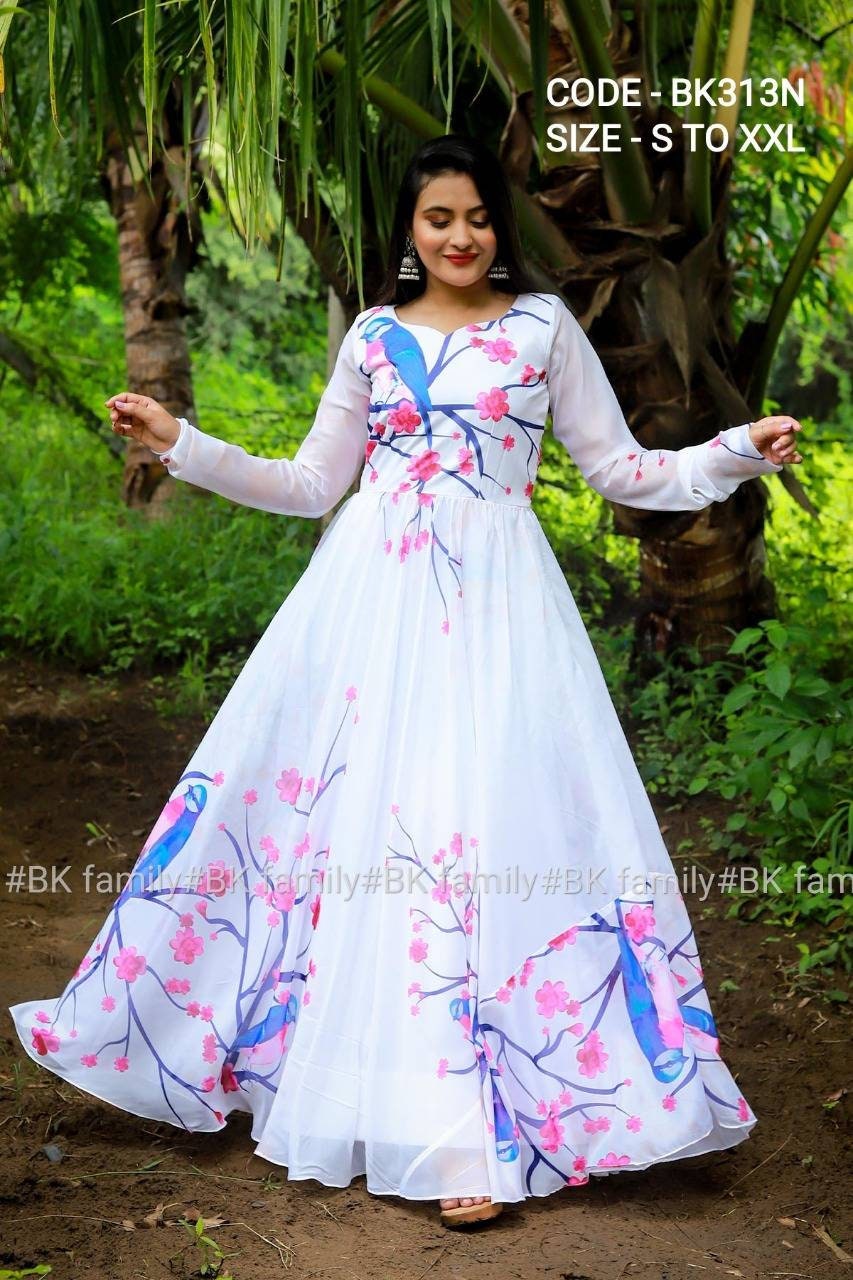 Exquisite floral dress - white indian gown - party wear gown - indian dress for women