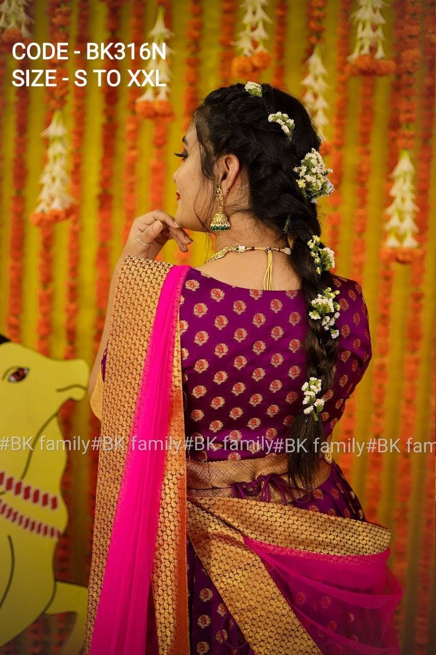 Magenta Pattu Gown- indian traditional dress - party wear gown - floor length gown