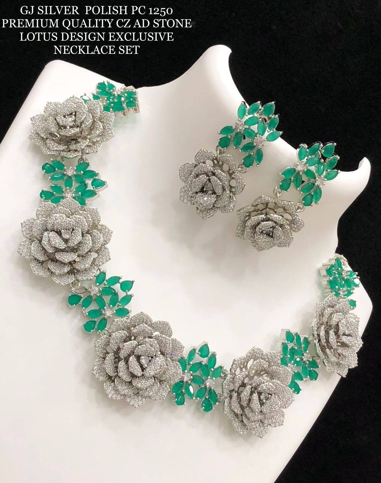 Rose gold polish Premium quality cz AD stone Lotus design Exclusive necklace set, Designer Indian temple jewellery