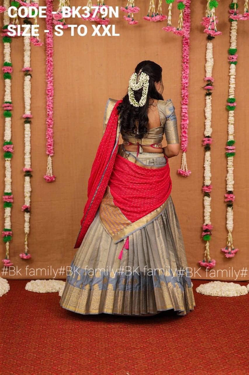 Red and red Pattu lehenga indian traditional halfsaree