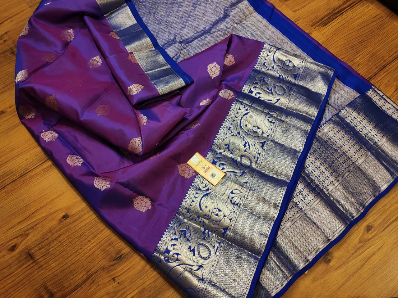 Purple and Silver light weight silk saree - wedding silk - soft silk saree - Kanchipuram silk saree - silk mark certified