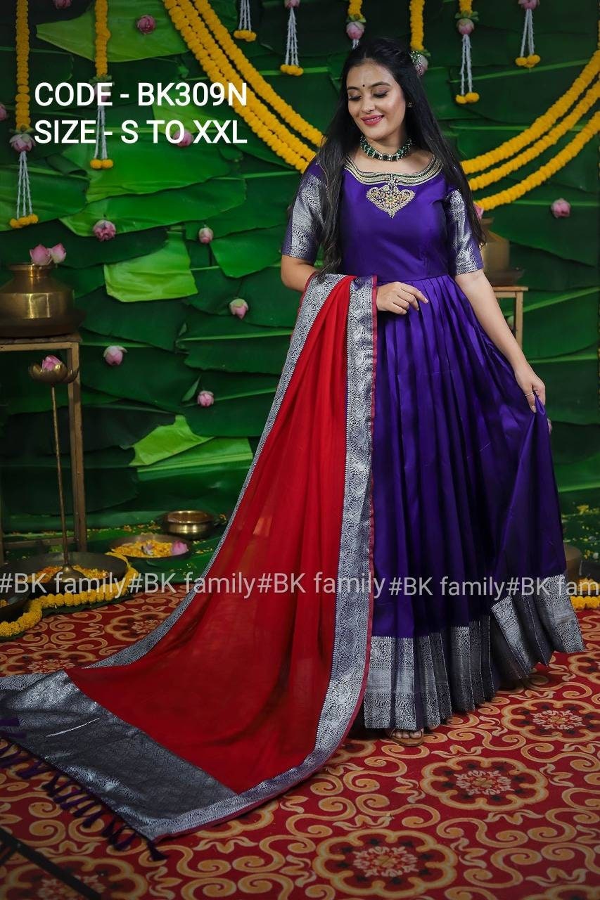 Black and silver Pattu Gown - indian traditional dress - party wear gown - floor length gown