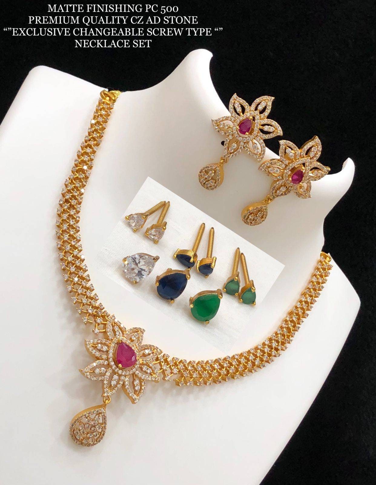 Premium quality CZ AD stone changeable necklace jewellery set, indian wedding jewellery, indian gold jewellery, jewellery for wedding