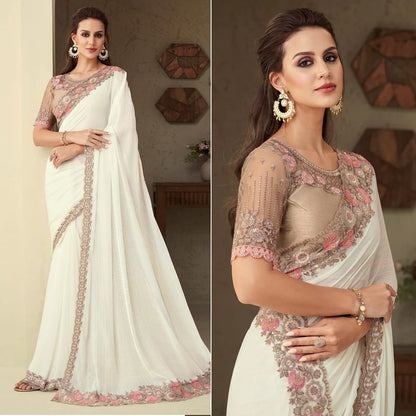 Off-white floral designer saree