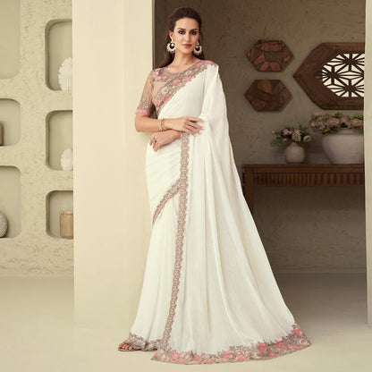 Off-white floral designer saree