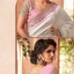 Off White and sweet pink desginer saree