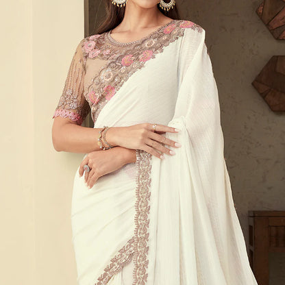 Off-white floral designer saree