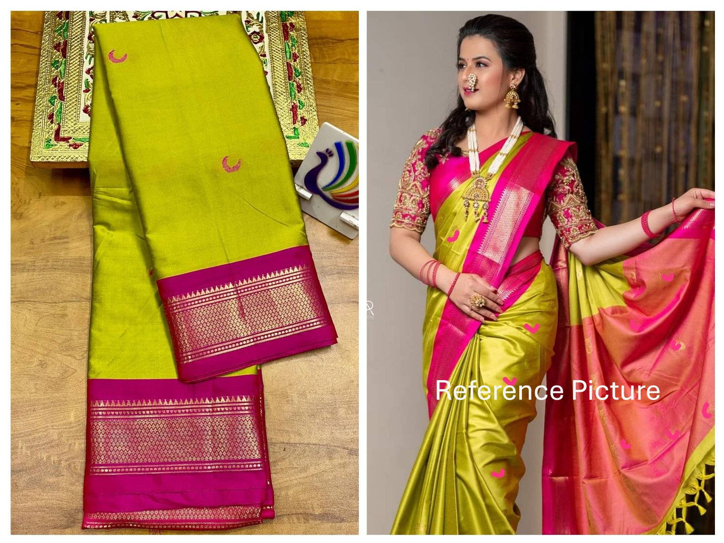 Traditional Kadiyal Paithani soft silk saree - Green