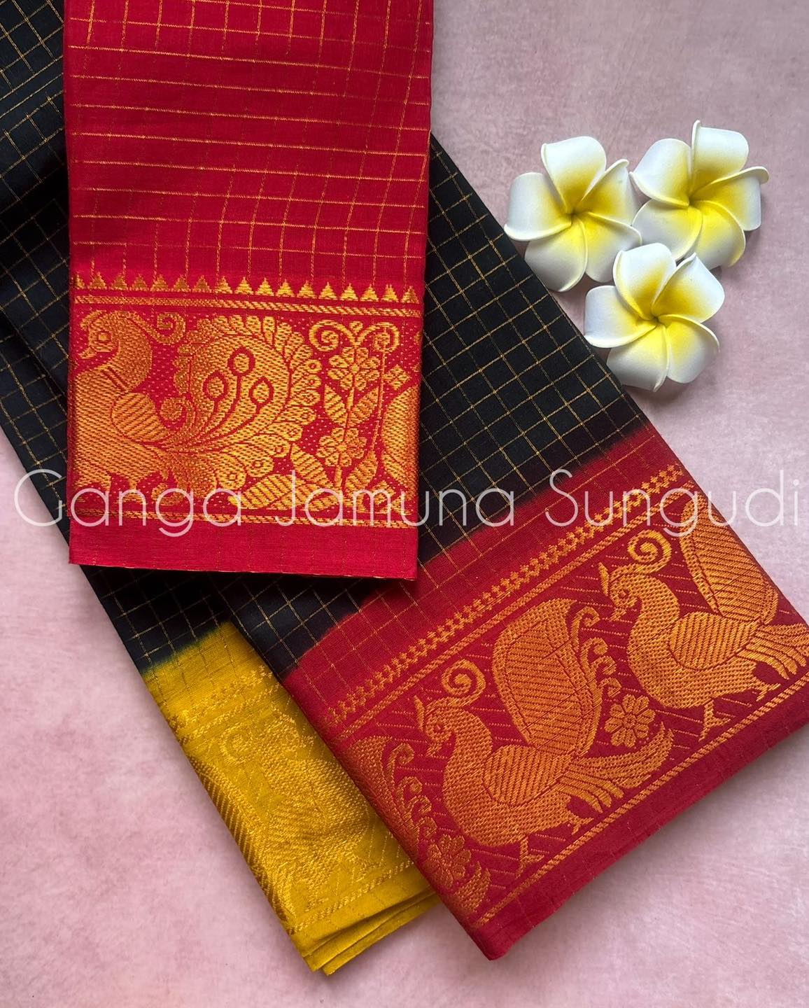 Traditional red and Yello Madurai sungudi cotton saree