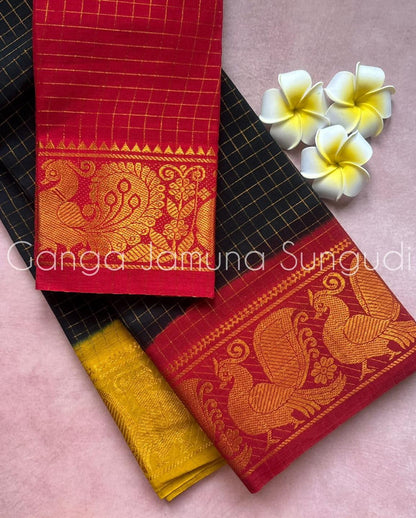 Traditional red and Yello Madurai sungudi cotton saree