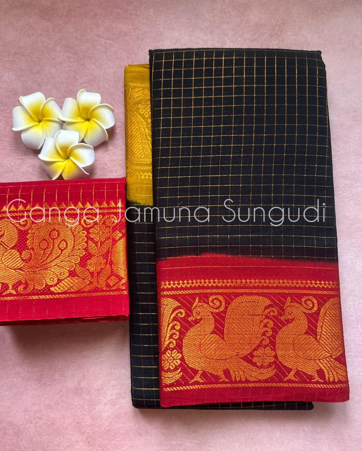 Traditional red and Yello Madurai sungudi cotton saree