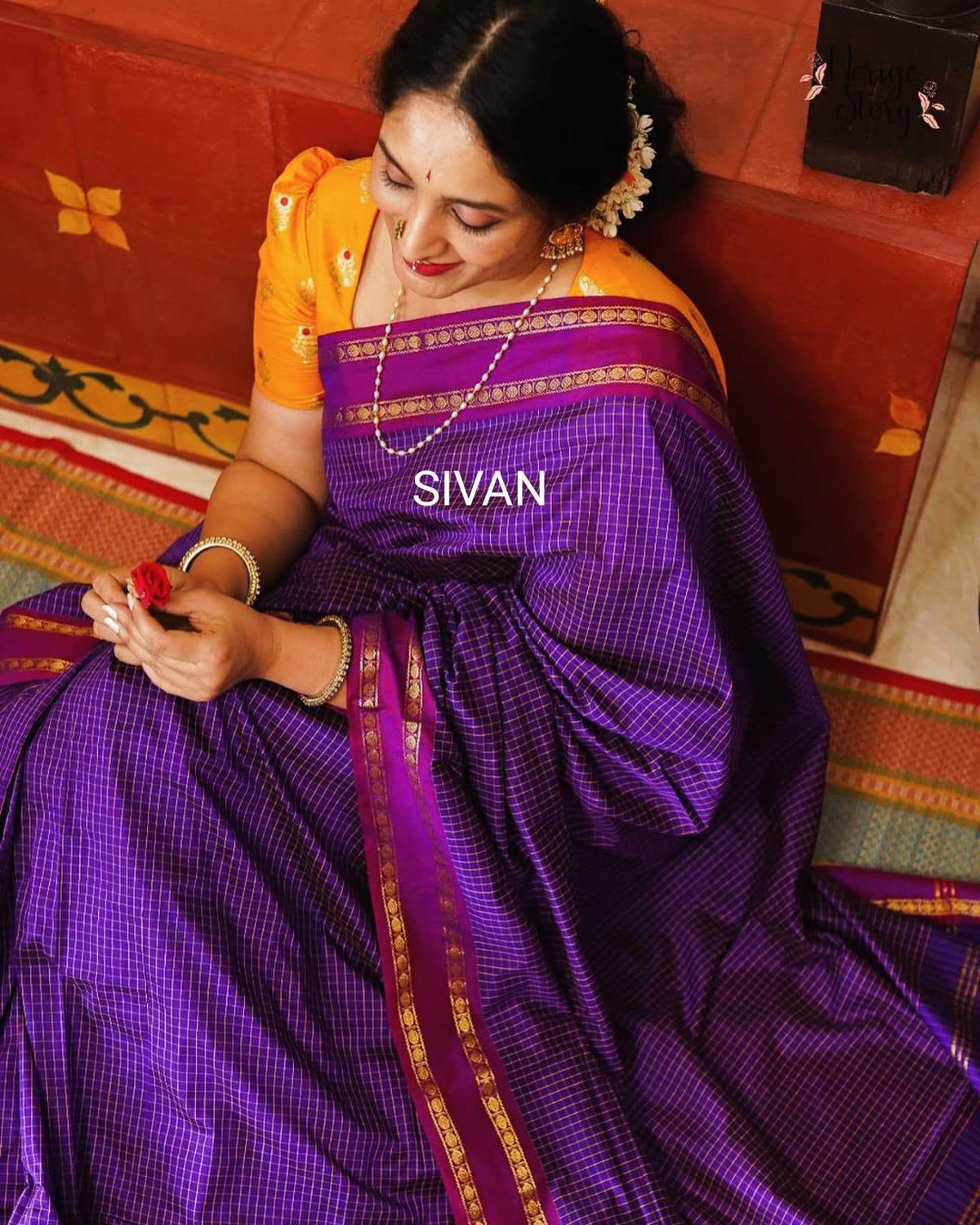 Purple Kanchi Cotton Silk Saree with Zari Checks