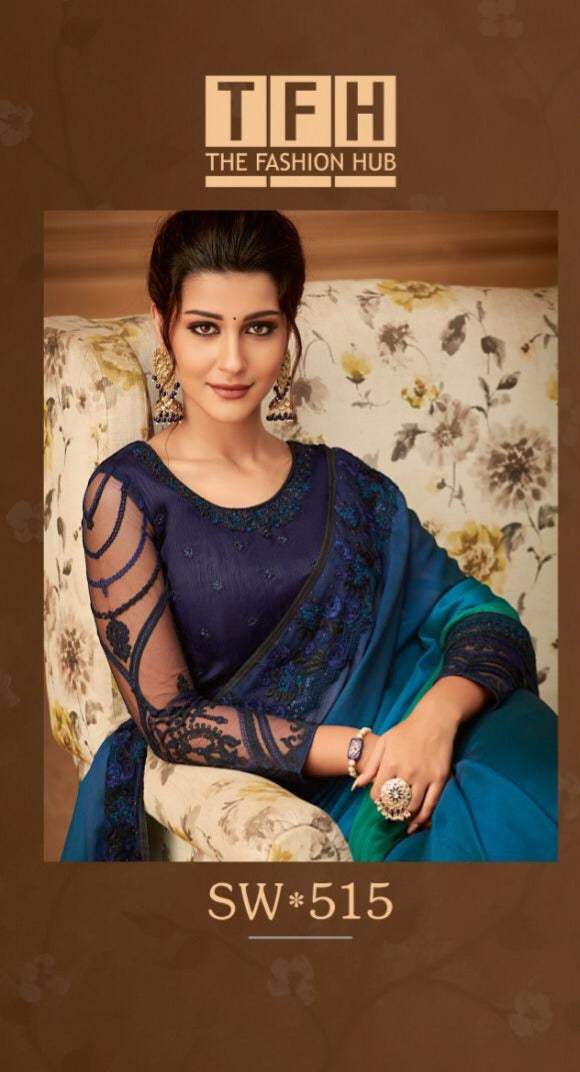 Shades of Royal blue party wear saree