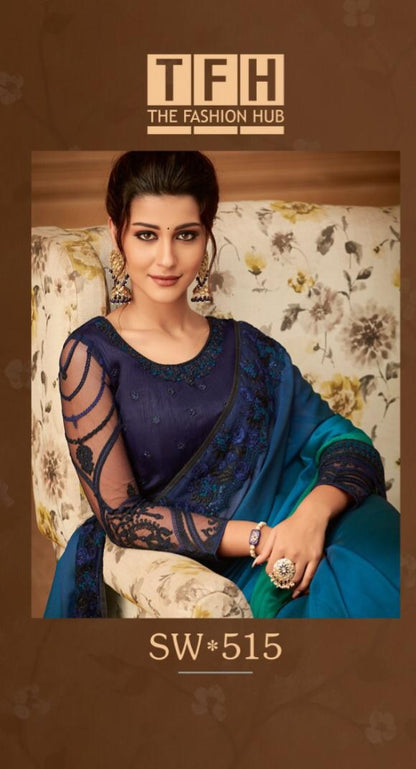 Shades of Royal blue party wear saree