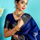 Pure silk silver and Navy Blue saree