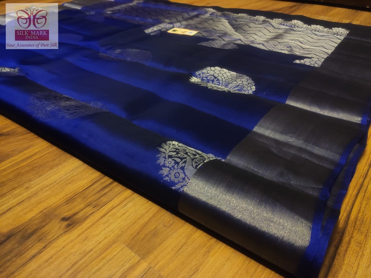 Pure silk silver and Navy Blue saree