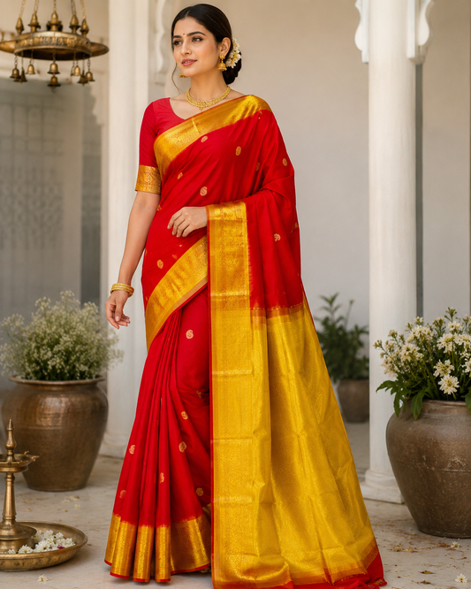 Pure Handloom Gadwal Korvai Silk Cotton Saree