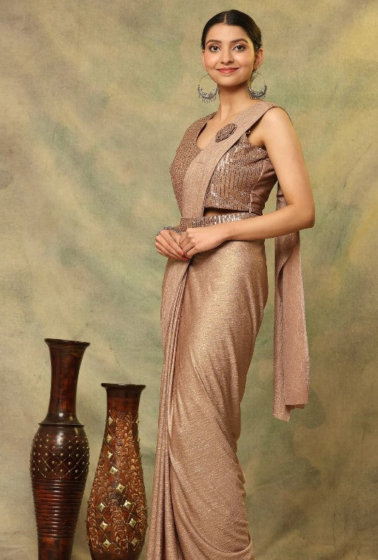 Golden Brown Embroidered ready to wear saree