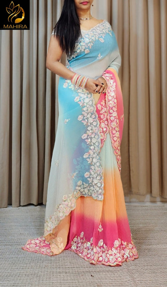 Georgette crush designer saree