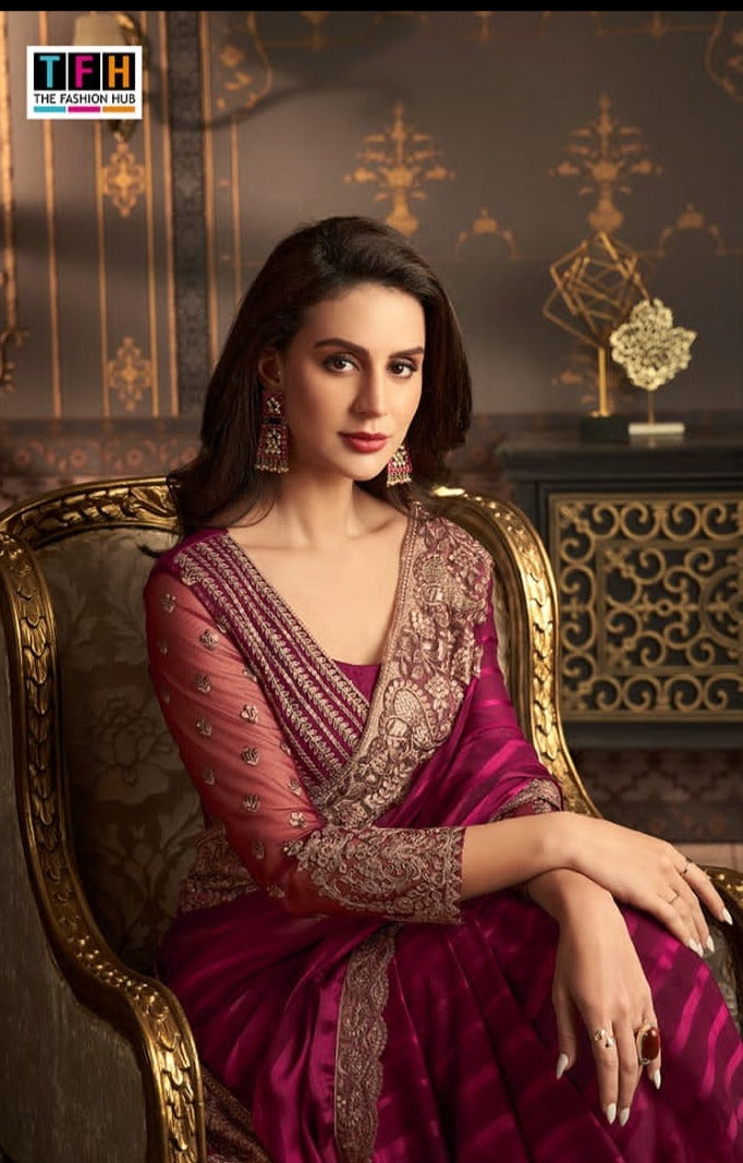 Magenta party wear saree