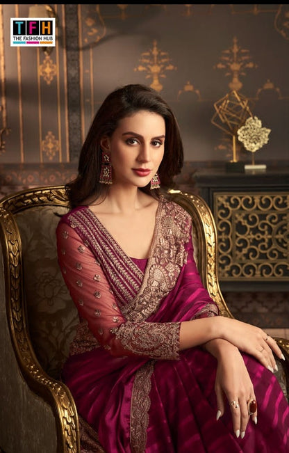 Magenta party wear saree