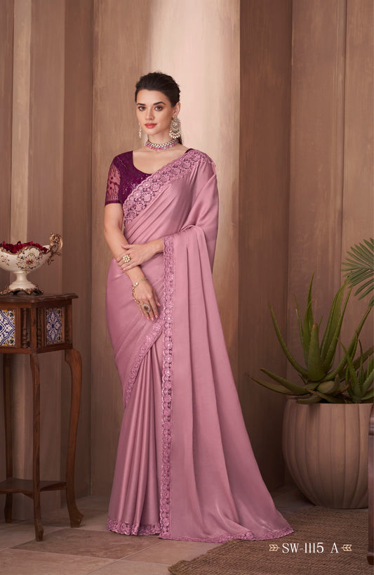 Dusky pink Designer saree