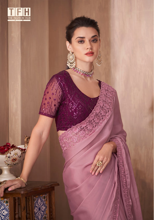 Dusky pink Designer saree