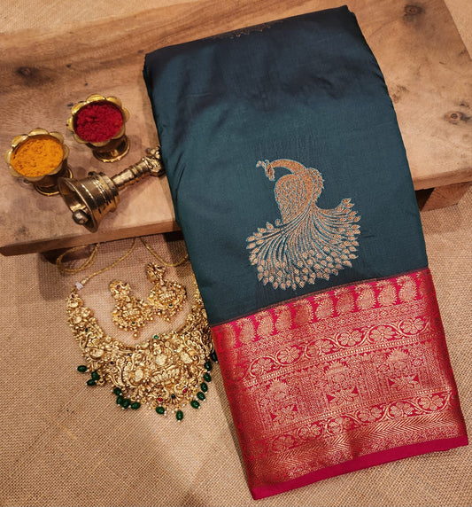 Forest Green peacock putta pattu saree