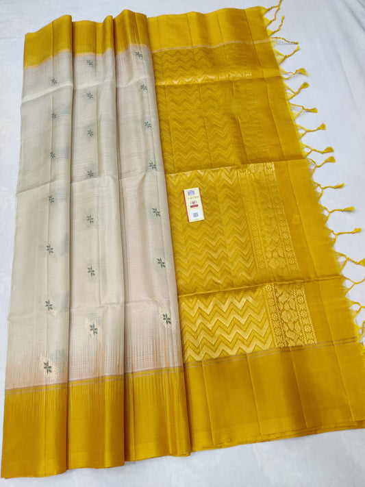 Goldish yellow kanchipuram soft silk saree