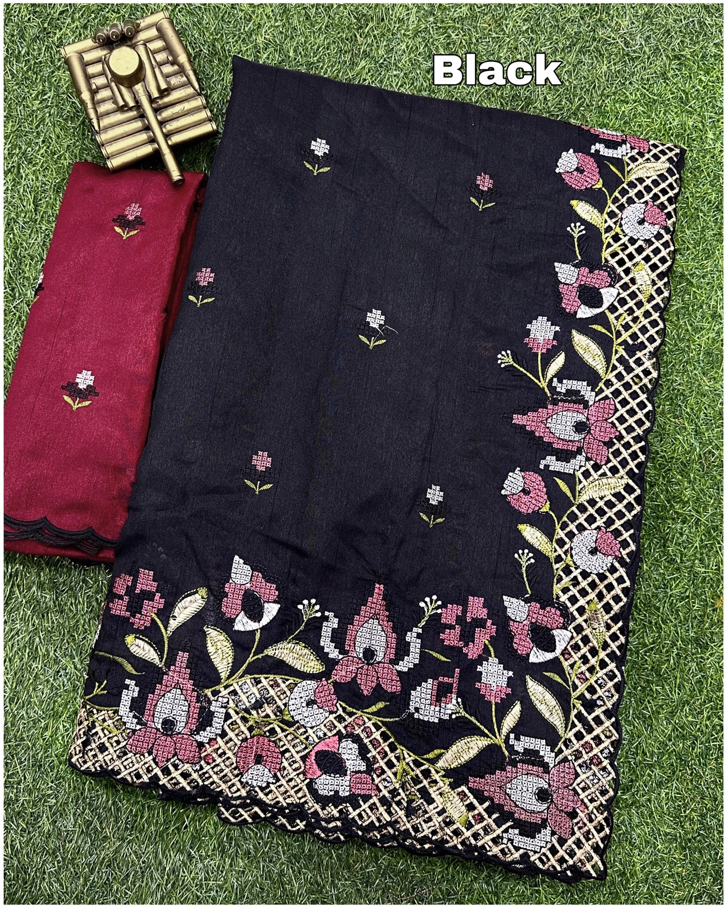 Black visca slub silk saree