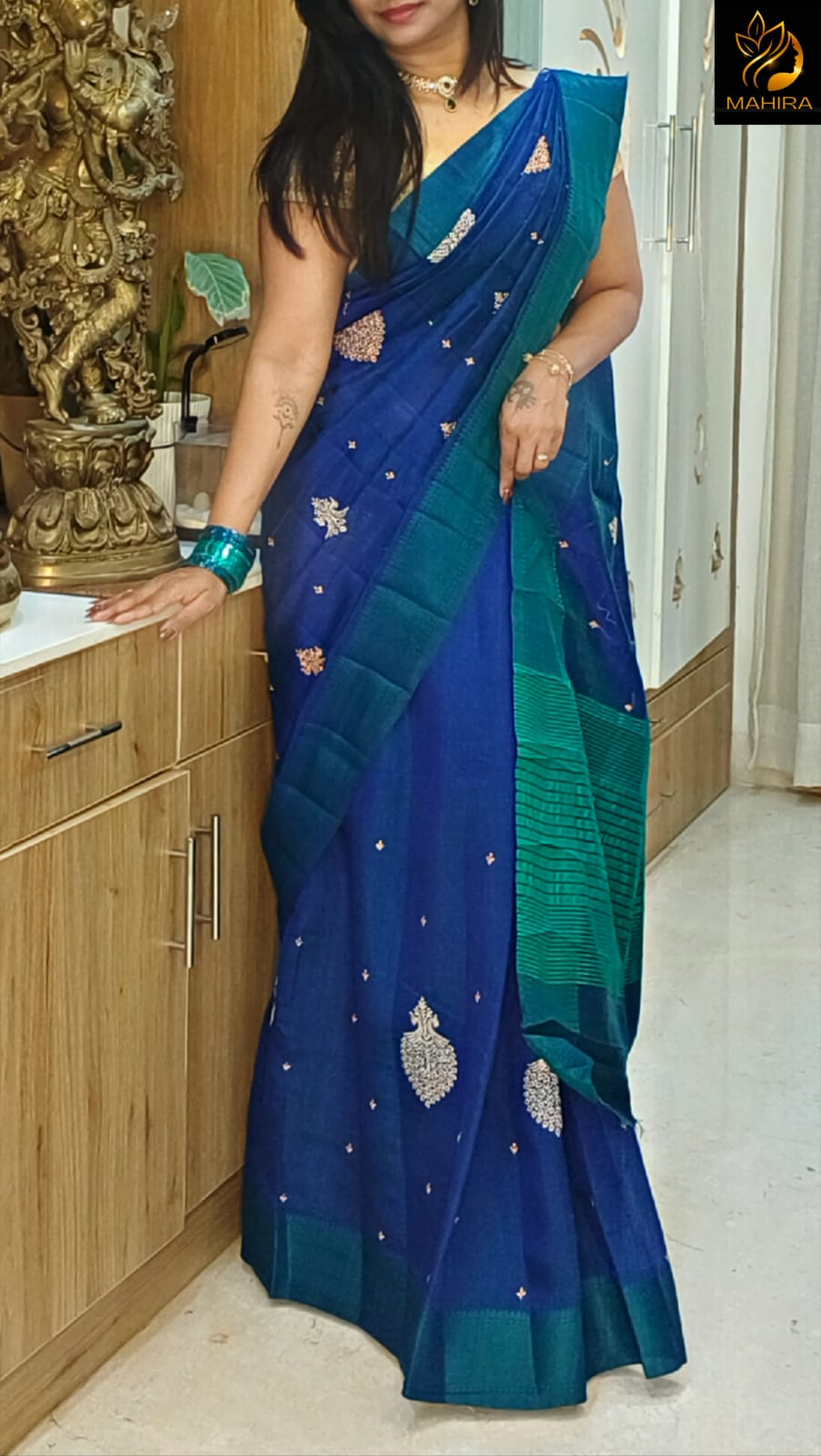 Blue - Dupion Silk embroidery saree