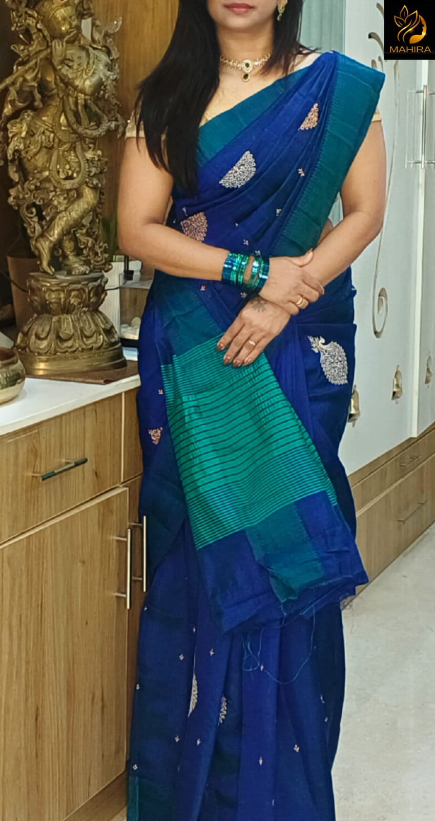 Blue - Dupion Silk embroidery saree