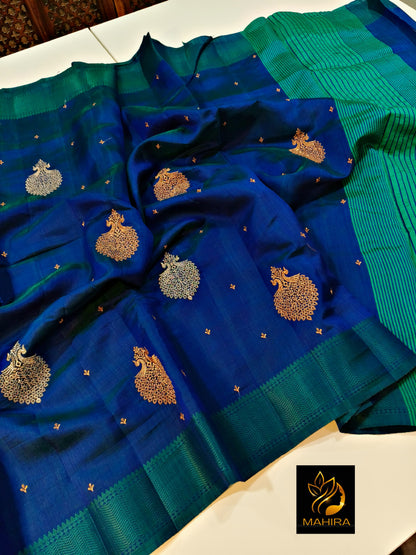 Blue - Dupion Silk embroidery saree