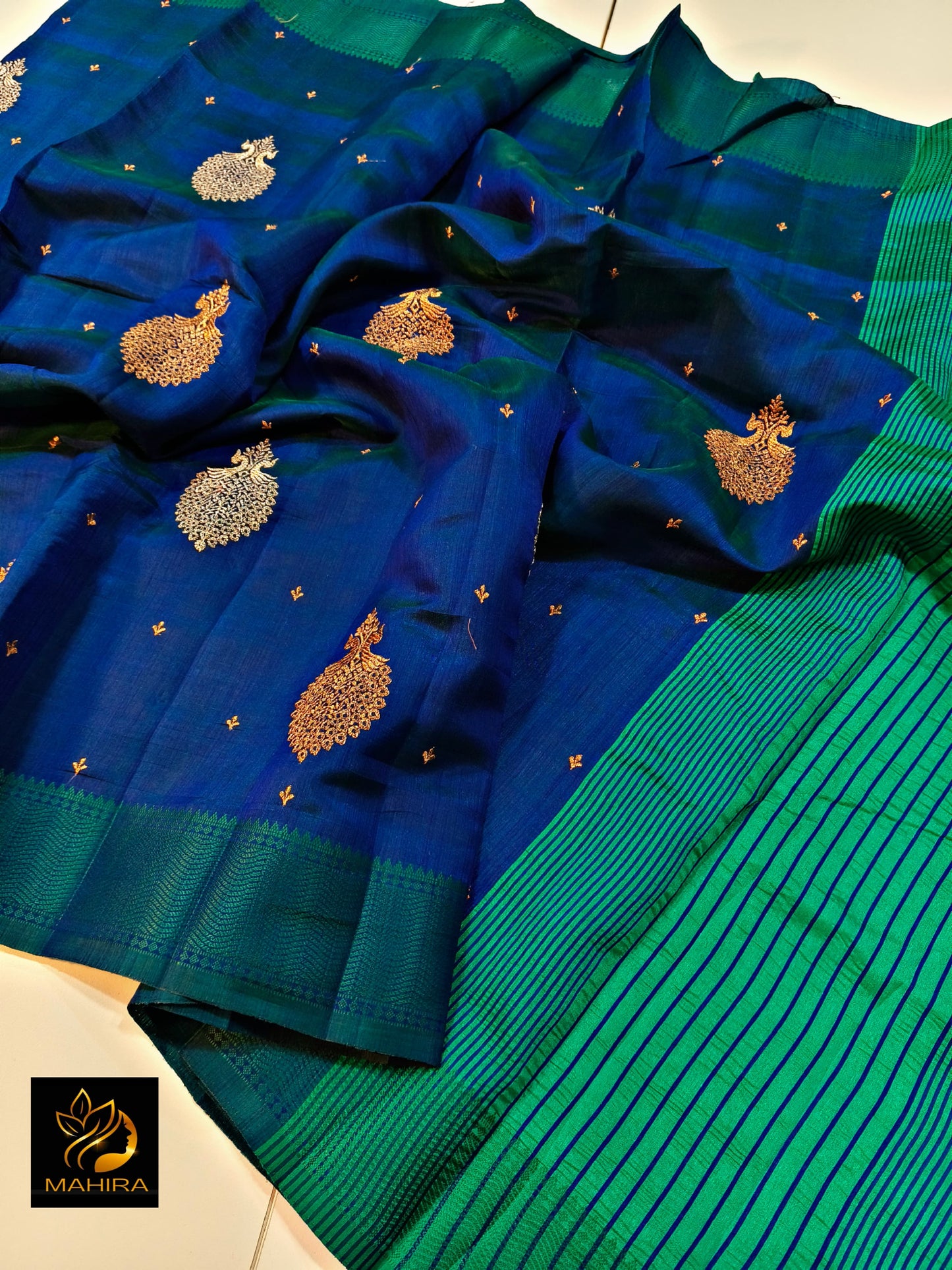Blue - Dupion Silk embroidery saree