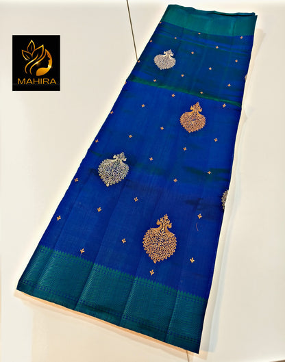 Blue - Dupion Silk embroidery saree